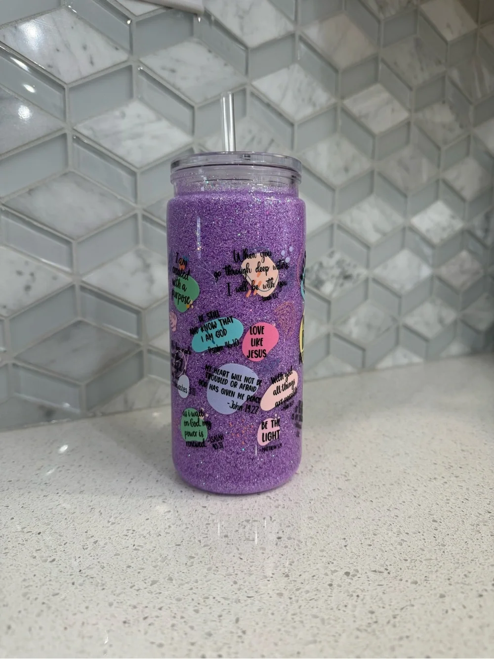 My Daily Bible Affirmations Glitter Tumbler - Purple